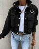 Women Short Jackets Autumn Winter Female Turn Down Collar Long Lantern Sleeve Cropped Biker Cycle Coat Outwear SZE-5353