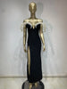 Women Celebrity Sexy Off Shoulder Pearl Black Maxi Long Bandage Bodycon Dress Elegant Evening Club Party Outfit