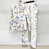 High Street Designer Runway Suit Set Women's Brilliant Digital Printed Jacket Flare Pants Suit 2pcs