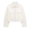 Women With Pockets Grey Front Zipper Jackets Vintage Lapel Neck Long Sleeves Female Chic Lady Outfits