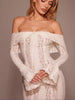Vintage Hollow Out Floral Lace Off Shoulder Maxi Dress Women Flare Long Sleeve Slim Dresses Elegant Lady Party Robe
