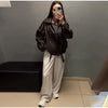 Vintage Zippers Short Leather Jackets Women's Casual Lapel Button Pockets Full Sleeve Coat Autumn Lady Chic Streetwear