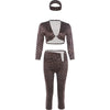 Sexy 3 Piece Set Woman Polka Dot Print Headscarf+Low-Neck Full Sleeve Tops+Metal Buckle Crop Pants Streetwear