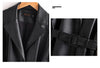 Women Split Leather Blazer With Slim Waist Belt Spring Autumn Notched Collar Loose Leather Jacket Female Coat