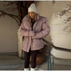 Solid Hooded Padded Jacket Women's Warm Long Sleeve Oversized Jacket Autumn Winter Lady High Street Outerwear