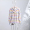 Hooded Rainbow Striped Knitted Cardigan Colorful Drop Shoulder Zipper Pockets Loose Sweater Autumn Women Sweet Casual Coat