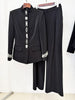 High Street Designer Suit Women Beaded Diamonds Stand Collar Jacket Pants Suit 2pcs Set