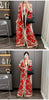 Red National Style Printting Pleated Women's Long Robe Chic Temperament Cardigan Trench Coat 2DB3930