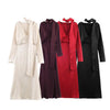 Women Satin V neck Dress Long Dresses With Scarf Chic Elegant Dresses Women Long Sleeve Casual Dress