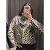 Women Chic Cropped Leopard Faux Fur Coat Contrast Black Fur Collar Cuff Button Short Furry Coats Lady Winter Chic Streetwear