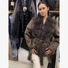 Retro Solid Fur Patchwork Woolen Coats Women Chic Full Sleeve V-neck Lace Up Loose Overcoat Lady Winter Commute Outwear