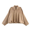 Women Bomber Jackets Suede Texture Coats Turn-down Collar Long Sleeve Loose Vintage Female Outerwear Chic Top Streetwear