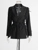 Solid Patchwork Lace Up Chic Blazer For Women Notched Collar Long Sleeve Temperament Blazers Female Style