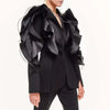 Spliced Mesh Ruffles Casual Blazer For Women Lapel Long Sleeve Tide Loose Fit Jacket Spring Autumn A165