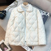Women Warm Diamond Quilted Jackets Light Weight Lapel Thickened Short Outwear Single Breasted Loose Warm Windproof Parkas