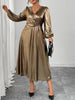 Plus Size Surplice Neck Long Sleeve Elegant Party A-Line Dress Autumn Women's High Waist Slim Maxi Long Dresses