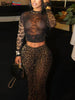 Sexy 2 Piece Set Women See Through Midnight Party Full Sleeve Crop Tops+Pants Matching Clubwear Skinny Autumn Outfits