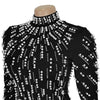 Temperament Elegant Party Diamond Pearl Long Bodycon Dress Women O Neck Long Sleeve Glitter Club Evening Black Sheath Maxi Dress
