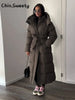 Warm Women's Puffy Quilted Hooded Long Cotton Coat Loose Solid Stand Collar Lace Up Zipper Overcoats Winter Lady Outwear