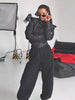 Women's Winter Jacket Wide Shoulder Coat Waist Cinching Cropped Padded Top Street Stand Collar Long Sleeve Irregular Hem Coats
