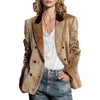 Vintage Leopard Print Velvet Blazer for Women Autumn Winter Contrast Lapel Double Breasted Casual Suit vacation jacket Coat