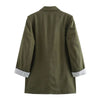 Women Solid Blazer Notched Collar Long Roll up Sleeves Female Chic Office Lady Business Outfits