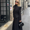 Elegant Women's Woolen Coat Black Single-Button Stand Collar Slim Lady Long Coats Autumn Winter Chic Female Streetwear