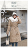 White Fur Collar Down Cotton Parkas Padded Coat Women Winter Long Over The Knee Waist Warm Thick Parkas Coat