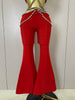 Rhinestone Red Sexy Cut Out Two Piece Pants Bandage Set Women Celebrity Designer Women's Set Stage Outfit