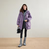 Womens Down Jacket Winter 90 White Duck Down Purple Hooded Large Pocket Warm Long Outerwear