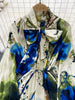 Spring Autumn Women's Long Sleeved Dress Temperament Loose Large Size Lace Up Printed Long Dress Female C329