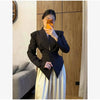 Women Asymmetric Peplum Blazer Jacket V Neck Shoulder Pad Long Sleeve Slim Fit Waist Buttons Irregular Hem Party Office Suit