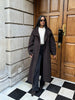 Retro Solid Stand Collar Long Tweed Coat Women Large Lapel Single Breasted Coats With Belt Lady Chic Street Outwear