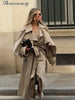 Solid Lace Up Long Trench Coat Women Full Sleeve Lapel Single Breasted Loose Outerwear Chic Lady Autumn Street Windbreak