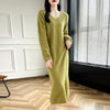 100% Merino Wool Women Long Dress Sweater V-Neck Pullover Long Dress Versatile Cashmere Knitwear Bottoming Clothing