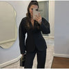 Elegant V-neck Blazers Coat Pants Set Women Solid Single Button Suit Coats Straight Long Trousers Spring Office Lady Outfit
