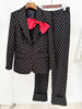 High Street Designer Suit Women Bow Decorated Polka Dot Blazer Pants Set 2PCS