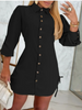 Elegant Flip Collar Button Long Sleeved Dress Women's Button Shirts Style Dress Temperament Spring Autumn Dresses