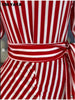 Women Striped Three Quarter Sleeve V-neck Midi A-line Dress Birthday Vacation Streetwear Vestidos Dresses