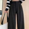 Autumn Winter High Waist Woolen Women's Wide Leg Pants Button Korean Casual Loose Straight Full Length Trousers Female