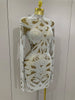 Elegant Evening Gown AB Rhinestones Pearls Long Sleeves Mesh Dress Women Cocktail Party Wedding Costume