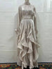 Early Autumn Turtleneck Lantern Sleeves Shinny Ruffles Pullover Floor Length Vacation Dress High Waist Female Vestido