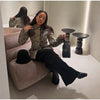 Leopard Print Women Winter Coat Faux Fur Coat Lapel Waist Tightened Jacket Single Breasted Long Sleeve Coat Daily Wear