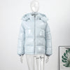 Solid Glossy Zipper Hooded Coats Women's Warm Elastic Waist Pleated Short Cotton Jacket Winter Lady High Street Outwear