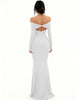 Women's Off-Shoulder Bodycon Dress - Long Sleeve High Slit Bandage Dress, Chic Figure-Hugging Midi
