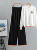 Casual sports set women spring and autumn embroidered knitted sweater with letters and high waist slim pants two-piece set