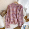 Pink Tassel Fragrant Tweed Suit Coat Female Autumn Winter Thickened Retro Double-Breasted Women Blazers