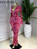 Women Printed V-neck Ruched Bodycon Midi Maxi Long Dress Vacation Birthday Holiday Party Dresses Vestidos