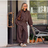 Women's Trousers 2 Pcs Sets Stand Collar Long Sleeve Single Breasted Pleated Ruffles Coats Lantern Pants Autumn Lady Outfits