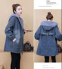 Winter Women Lamb Wool Thick Denim Jacket 3XL Loose Hooded Windbreaker Coat Casual Zipper Jeans Outerwear Warm Parkas